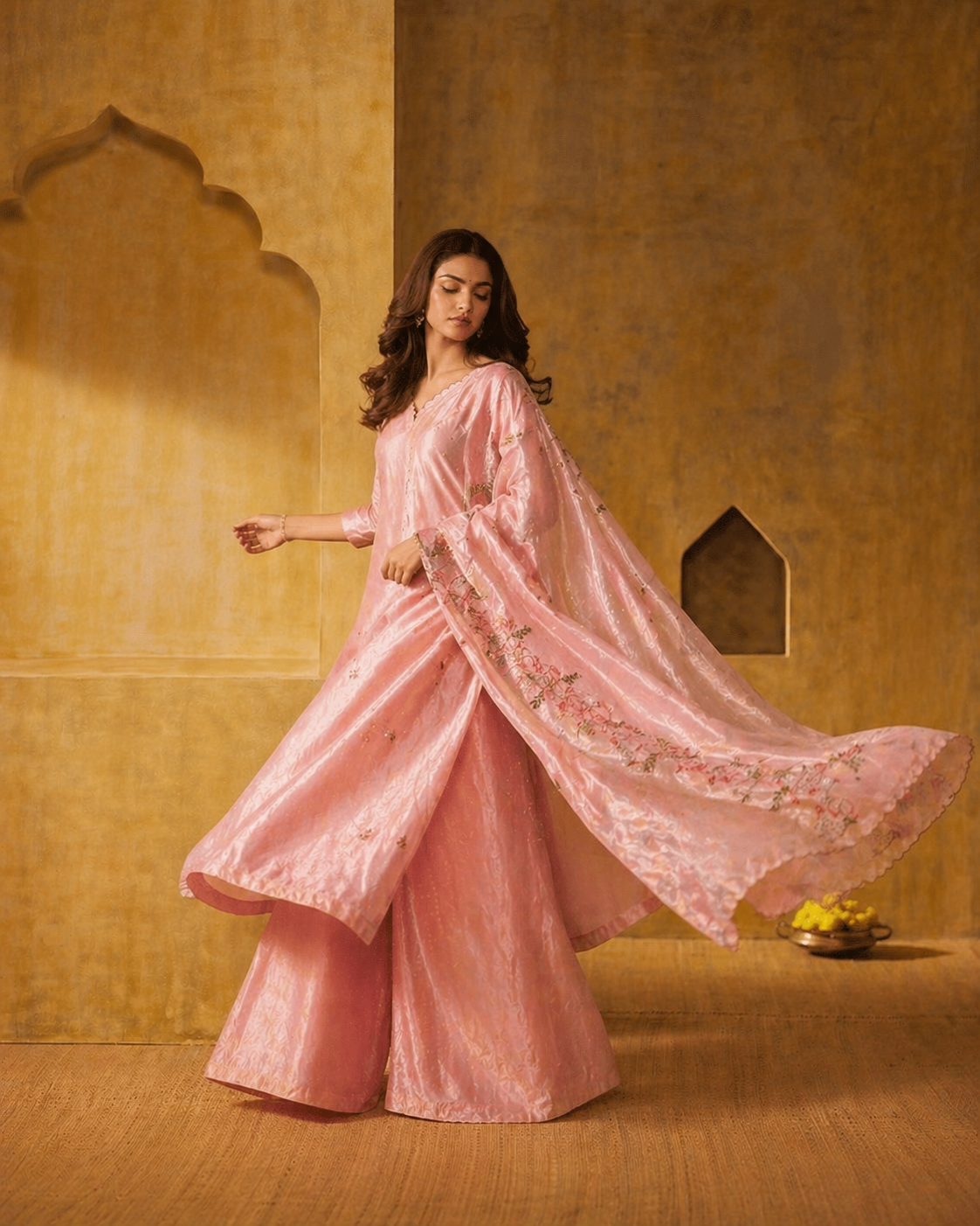 Pure organza unstitched suit.