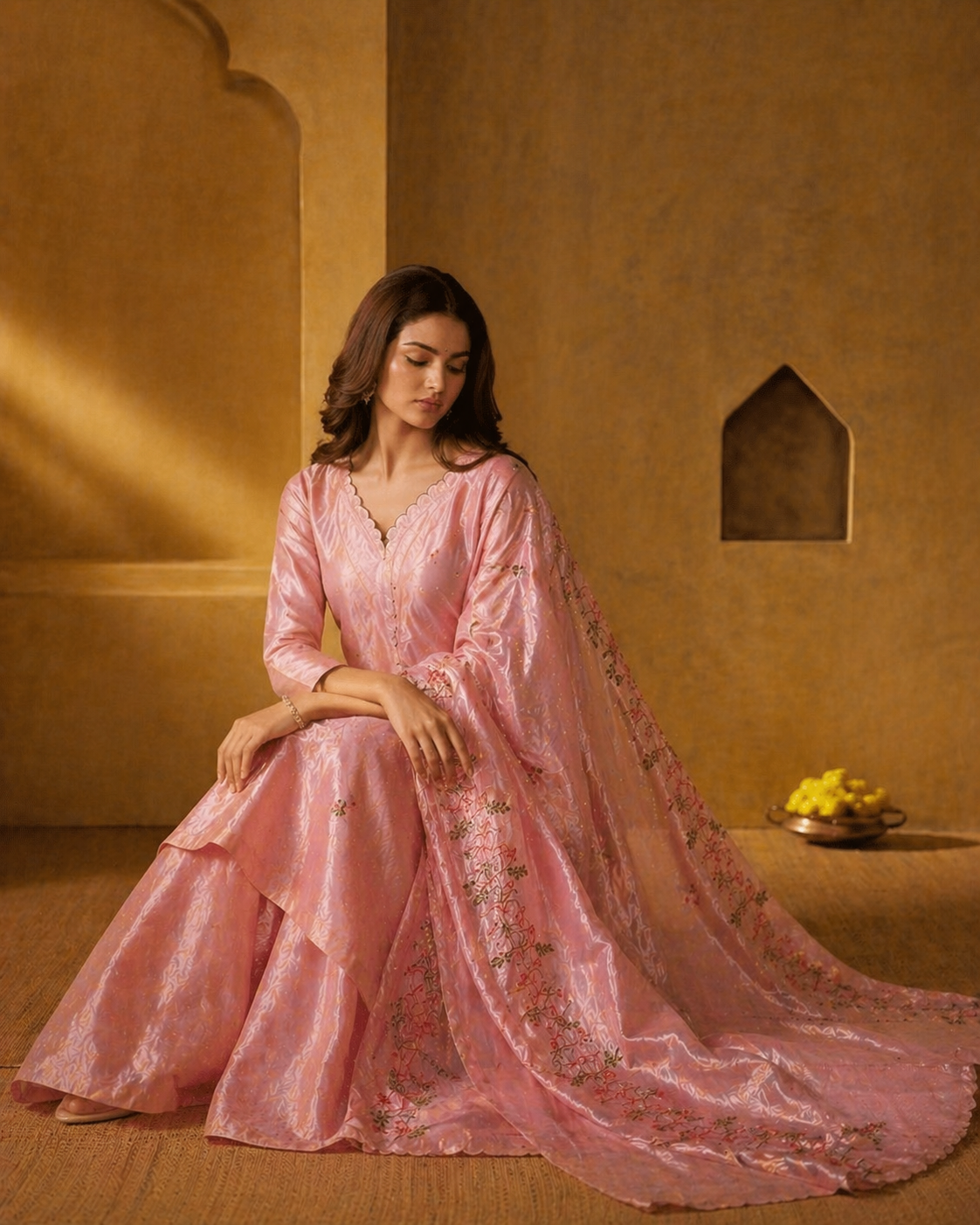 Pure organza unstitched suit.