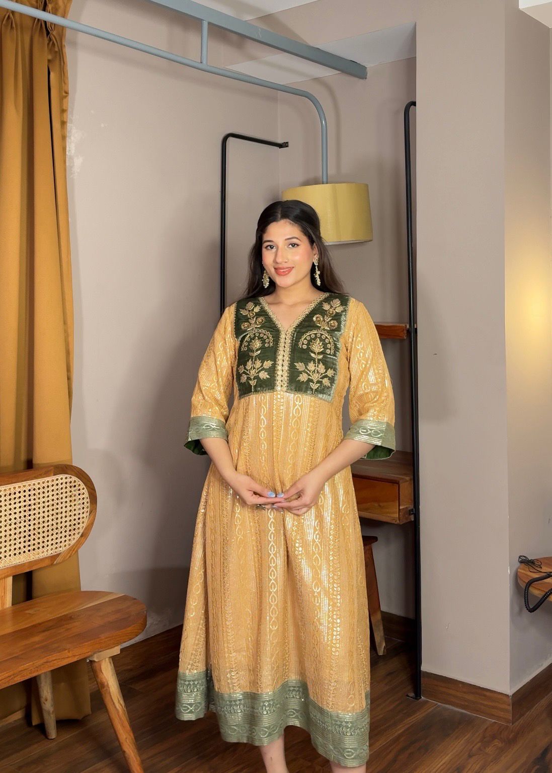 Chanderi-Velvet Gold Dress