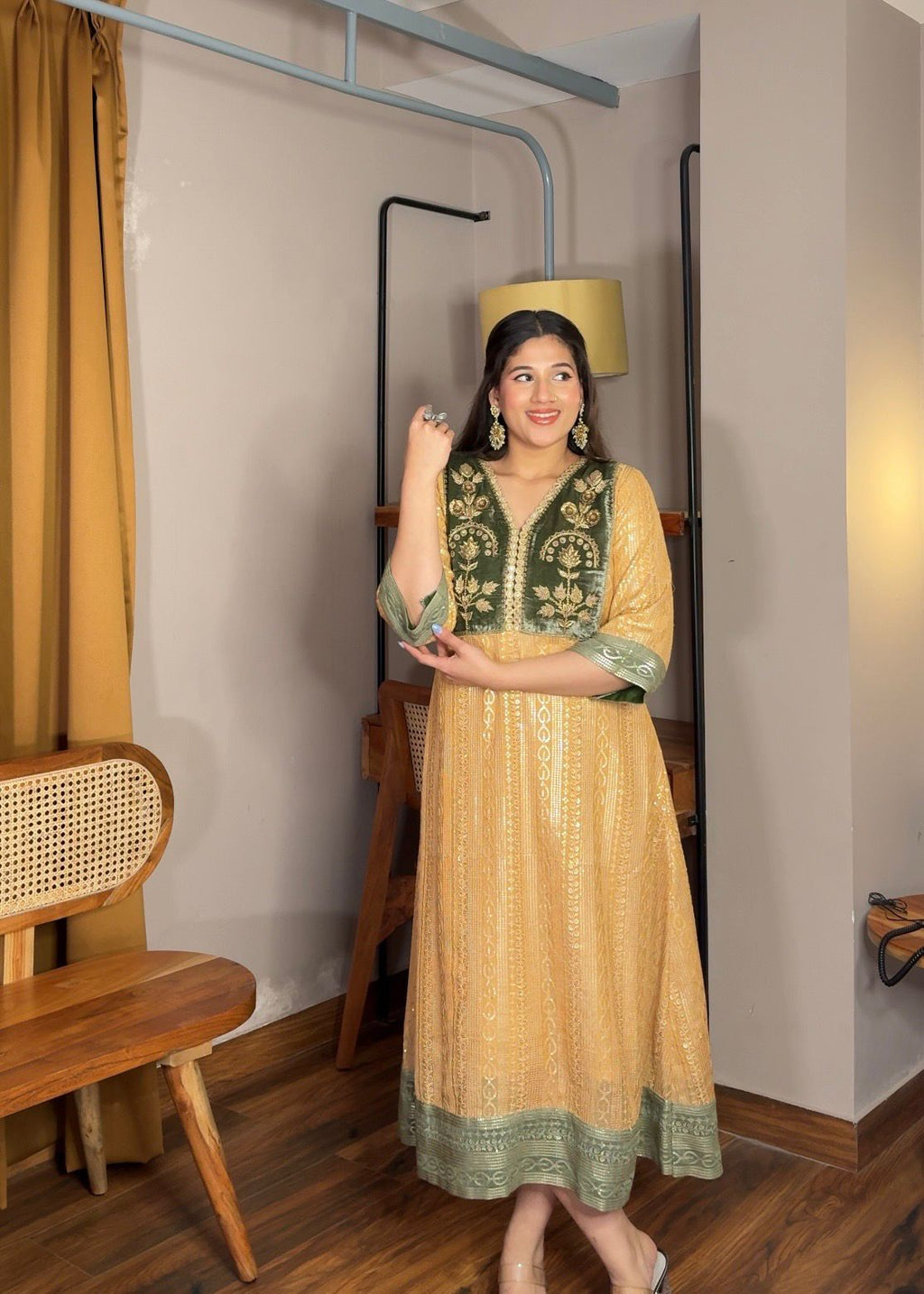 Chanderi-Velvet Gold Dress