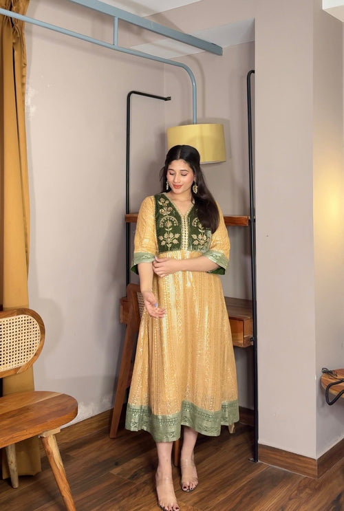 Chanderi-Velvet Gold Dress
