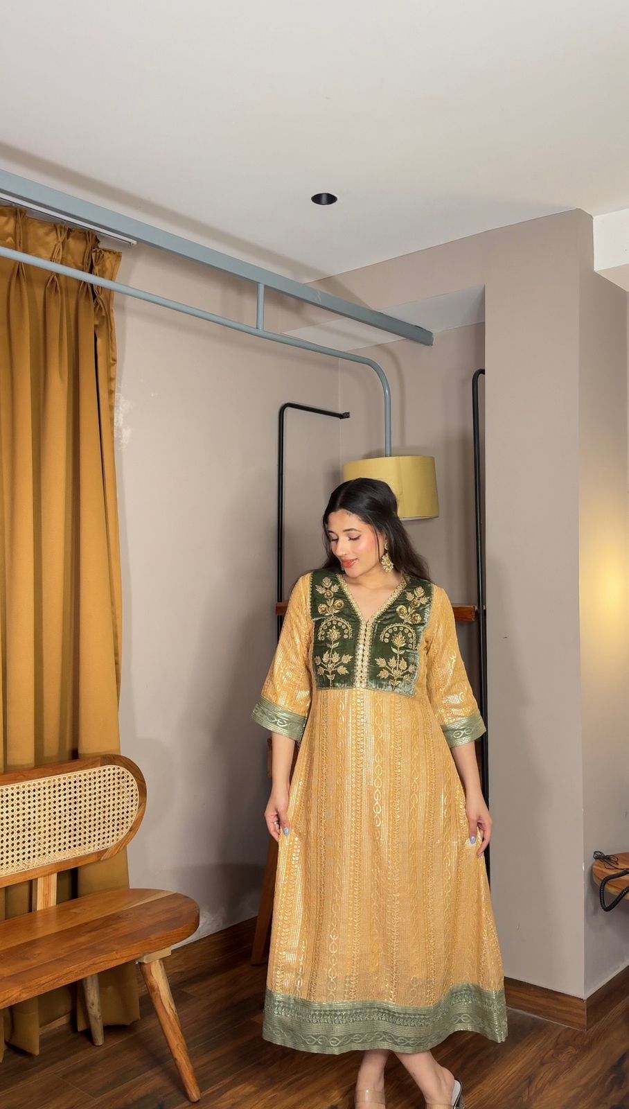 Chanderi-Velvet Gold Dress